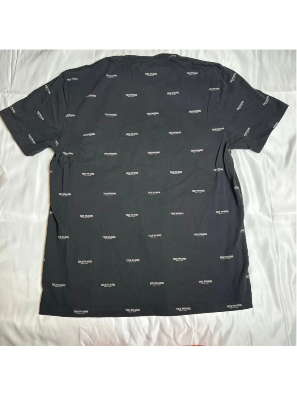 Men's True Religion Black All-Over Logo Short Sleeve Tee XL